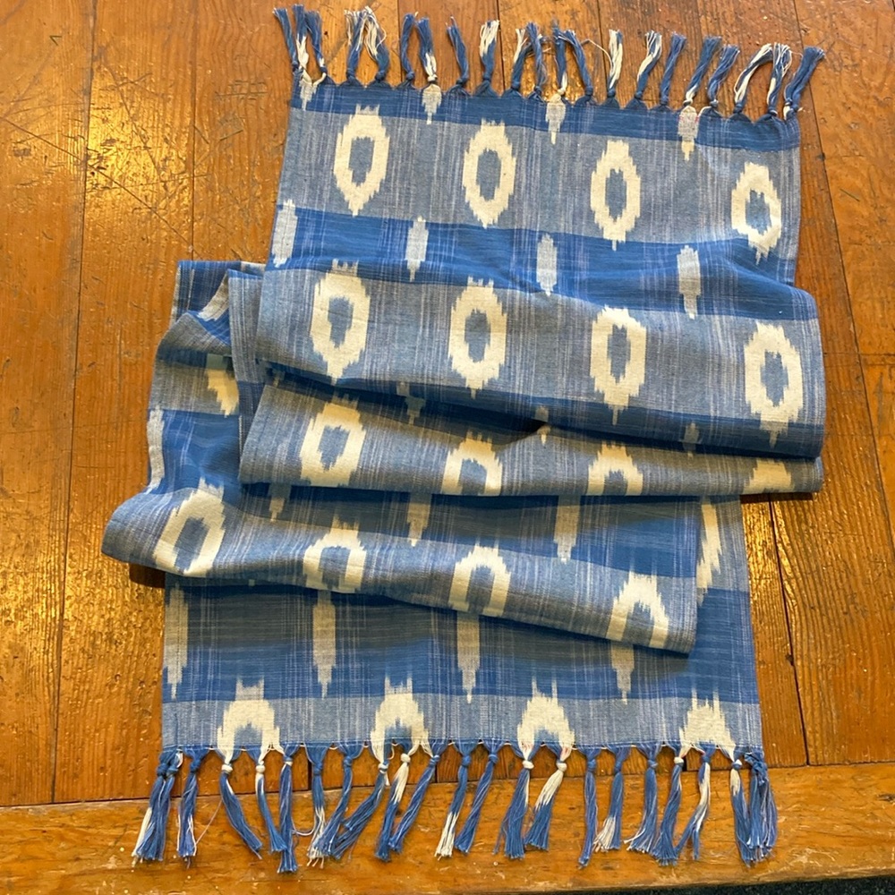 Ikat table runner, handmade in India and a fair trade item.